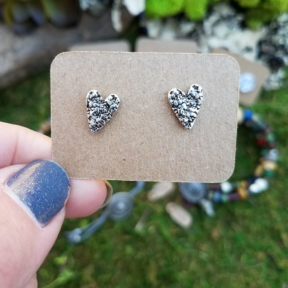 Adorable Silver Heart Stud Earrings - Picture 3 of 4
